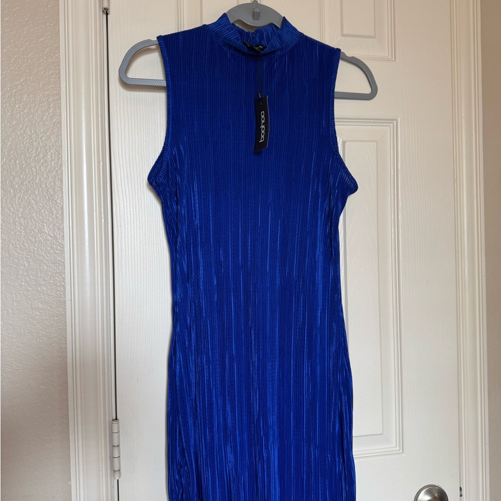 Boohoo Sleeveless Mock Neck Midi Dress in Cobalt Blue